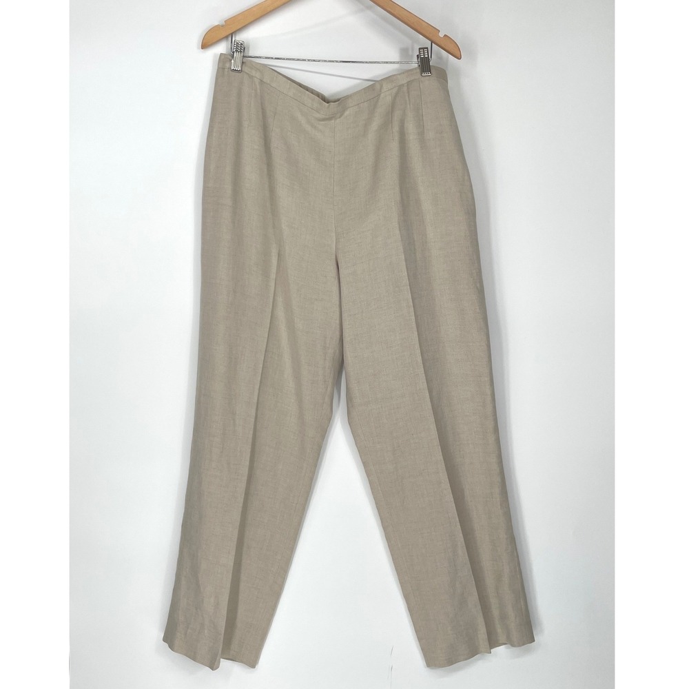 Covington Womens Pants 16 Dress Khaki Beige Linen Blend Lined Straight Leg